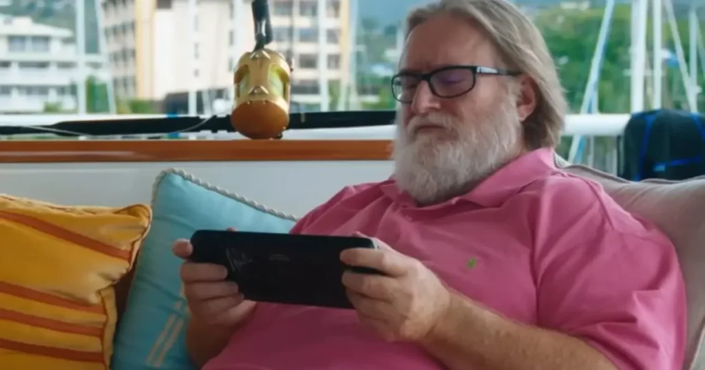*   A vida de Gabe Newell, chefão da Valve: acordar, trabalhar, nadar e repetir.
*   Gabe Newell, o manda-chuva da Valve, tem uma rotina peculiar: trabalho, natação e mais trabalho.
*   A rotina do CEO da Valve, Gabe Newell: trabalho, lazer aquático e volta ao batente.
*   Assim é a vida de Gabe Newell, o patrão da Valve: trabalho, um mergulho e de volta ao trabalho.
*   O dia a dia de Gabe Newell, o chefão da Valve: trabalho intercalado com um mergulho.